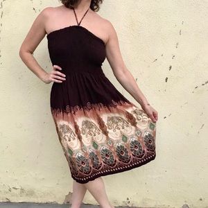 EUC Boho Elephant Print Halter Tube-Top BRWN Dress